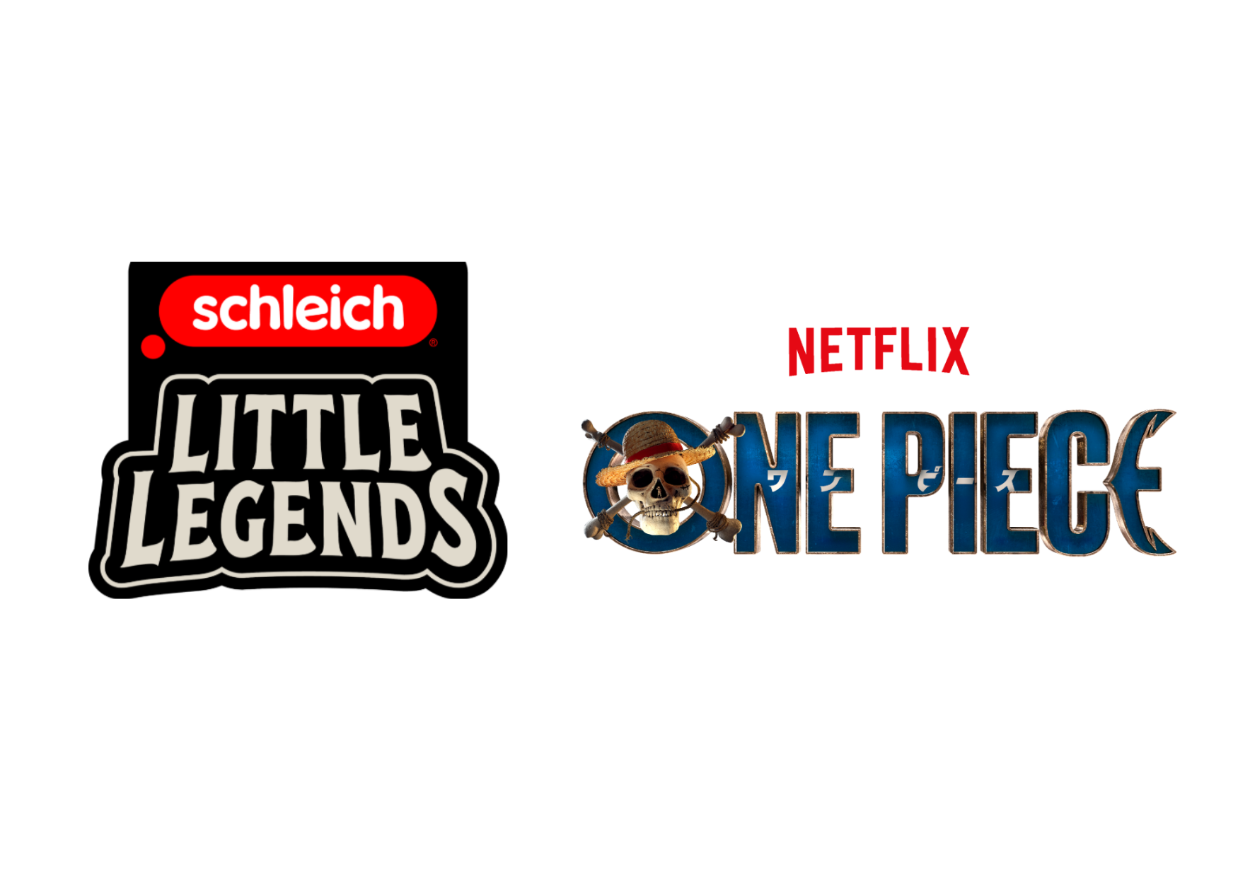 Offizielles Ankündigungsbild mit den Logos von Schleich Little Legends und Netflix ONE PIECE; Figuren sind noch nicht zu sehen