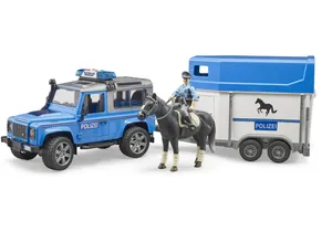 Produktbild von Bruder 2588 Land Rover Defender Polizeifahrzeug,Pferdeanhänger, 1 Pferd und Polizist