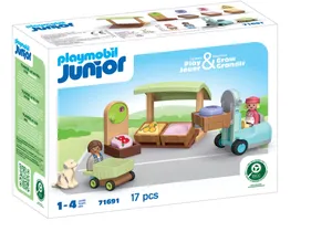 Produktbild von Playmobil 71691 Junior   Bio-Marktstand & Gabelstapler